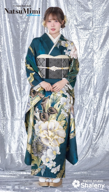 なつみちゃん着用“NatsuMimi”の振袖-青|ハタチ記念の新作振袖ご紹介　NAT-215
