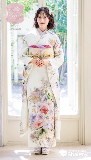 Ma Minette×本田紗来の振袖-白|ハタチ記念の新作振袖ご紹介　MAF-702